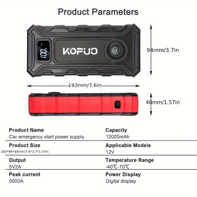 kopuo  Portable Emergency Car Starter ,Car Emergency Start Power Bank with Display