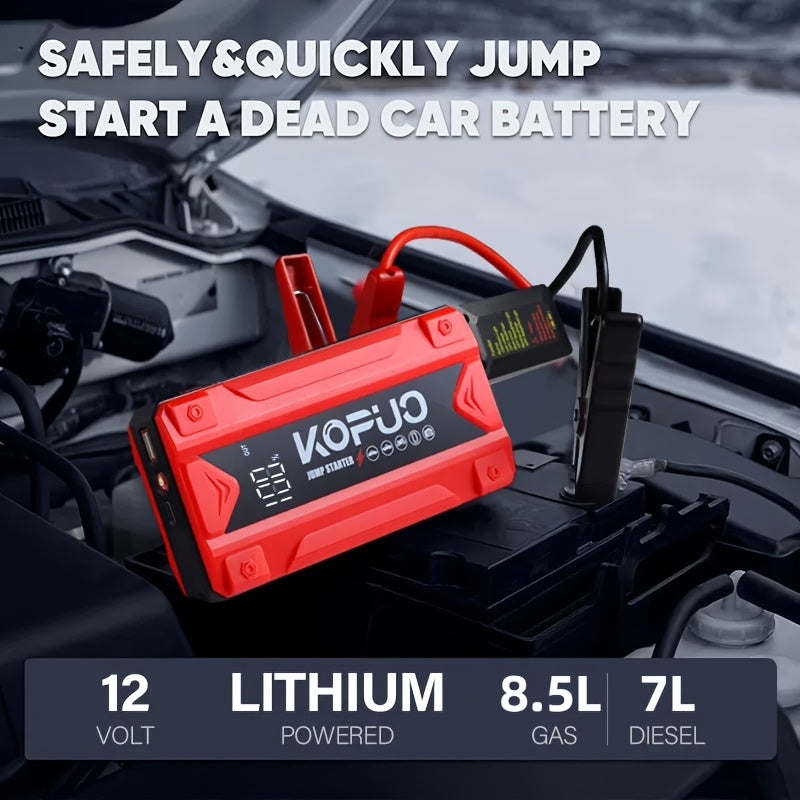 KOPUO 5000A Car Battery Jump Starter(9.0L Gas/8.0L Diesel)Portable Car Jump Starter Battery Pack/box,12V Car Battery Jumper Starter with Safety Jumper Cables, Fast Charge, Lights, Compact