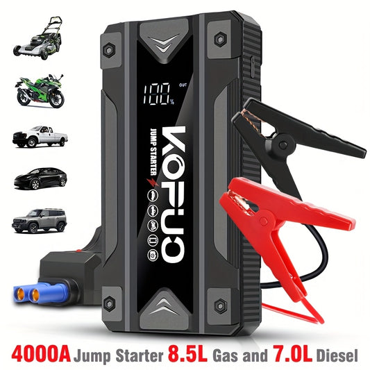 KOPUO 5000A Car Battery Jump Starter(9.0L Gas/8.0L Diesel)Portable Car Jump Starter Battery Pack/box,12V Car Battery Jumper Starter with Safety Jumper Cables, Fast Charge, Lights, Compact
