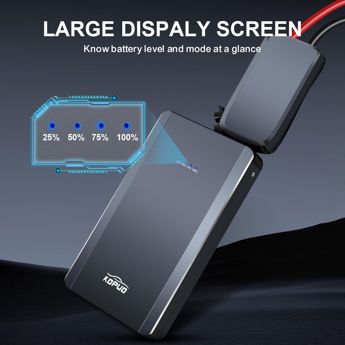 KOPUO 5000A Car Battery Jump Starter(9.0L Gas/8.0L Diesel)Portable Car Jump Starter Battery Pack/box,12V Car Battery Jumper Starter with Safety Jumper Cables, Fast Charge, Lights, Compact