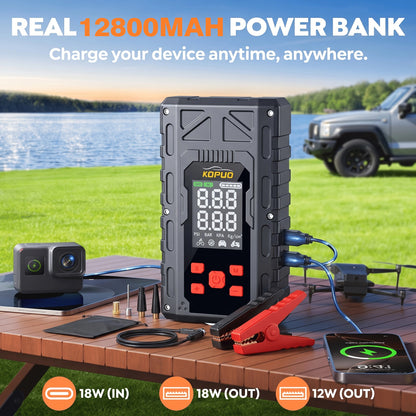 KOPUO Car Battery Jump Starter with Air Compressor,7000A Jumper Box for Car Battery Portable Booster Jump Pack,12V Jump starter 150PSI Car Tire Inflator Air Pump, for 8.0L Gas & 6.5L Diesel