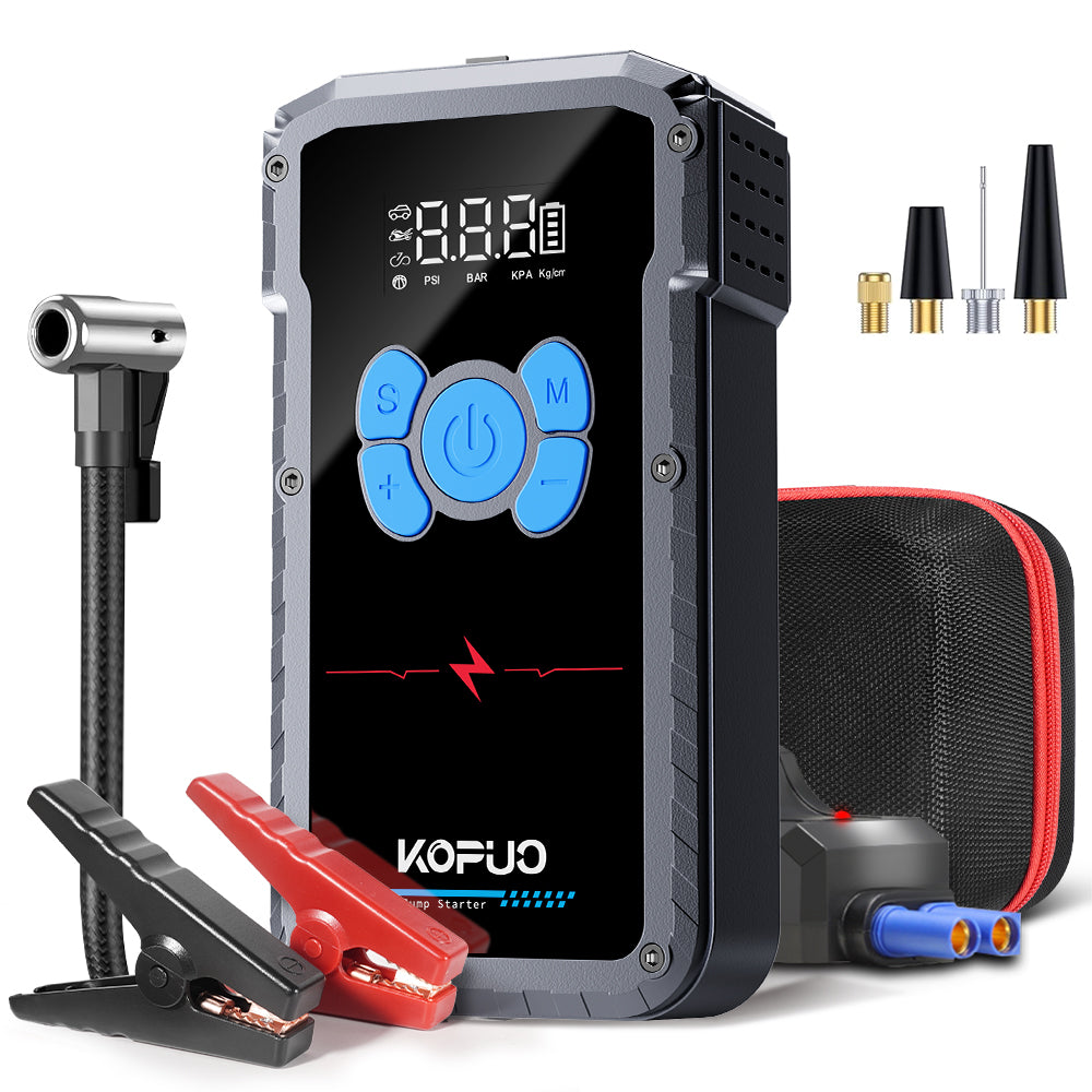 r67-pro 4000A 4-in-1 KOPUO Car Jump Starter - 150PSI Tire Inflator, LED Lighting, LCD Display, Anti-Reverse Smart Clip（副本）