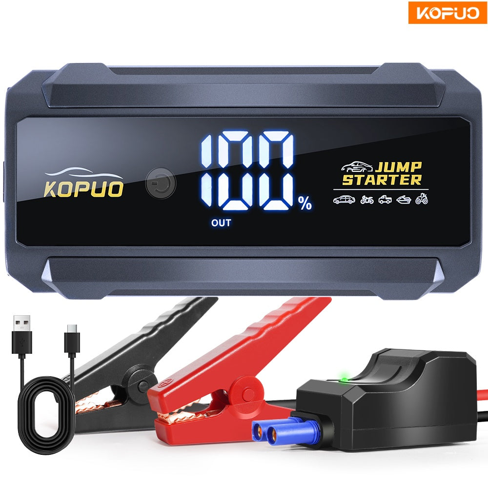 KOPUO 5000A Car Battery Jump Starter(9.0L Gas/8.0L Diesel)Portable Car Jump Starter Battery Pack/box,12V Car Battery Jumper Starter with Safety Jumper Cables, Fast Charge, Lights, Compact（副本）