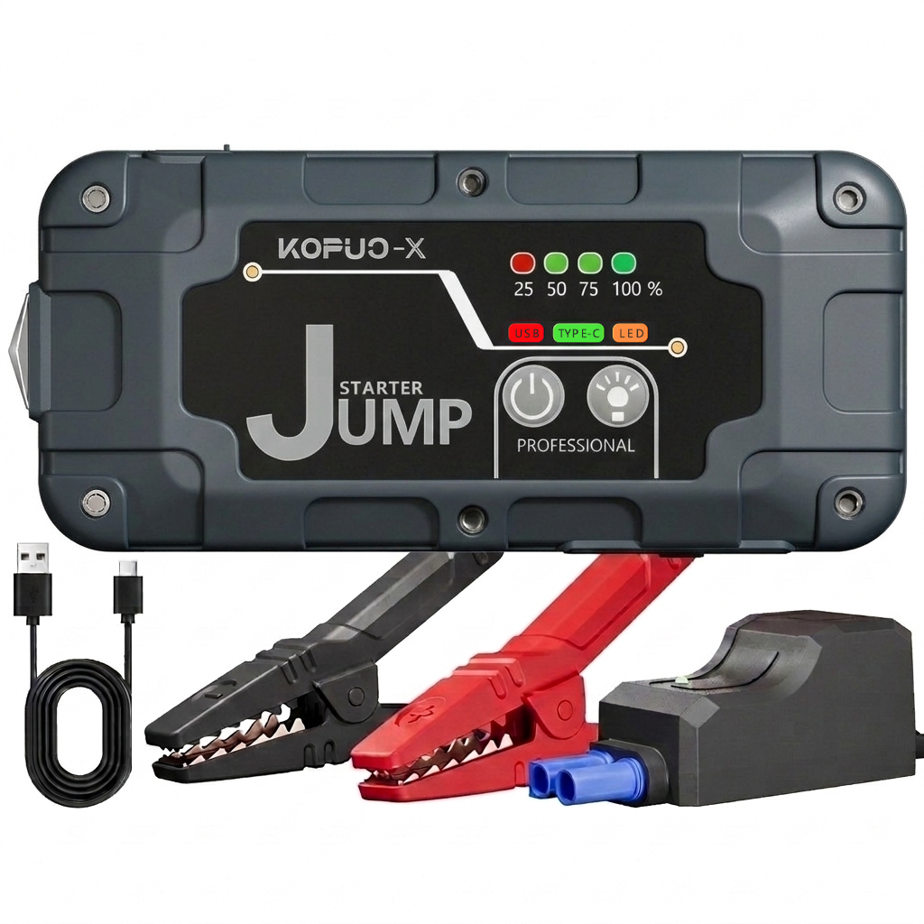KOPUO 12V Compact Portable Multifunctional Lithium Ion Rechargeable Car Jump Starter Battery with Smart Clamp, Stable Performance, International Warranty, Cold Resistant, Heat Resistant, Durable, for 12V-5L Gasoline Vehicles, Urban Commuters, Cars A