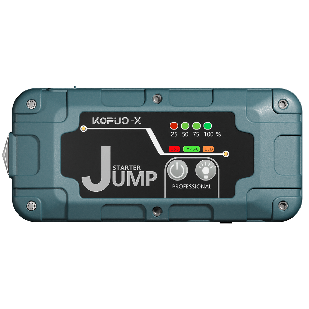 KOPUO-X Car Jump Starter, 6000A Peak 12V Jump Box with Safety Hammer, 500LM LED Flashlight for 8.0L Gas & 6.5L Diesel Engines Green