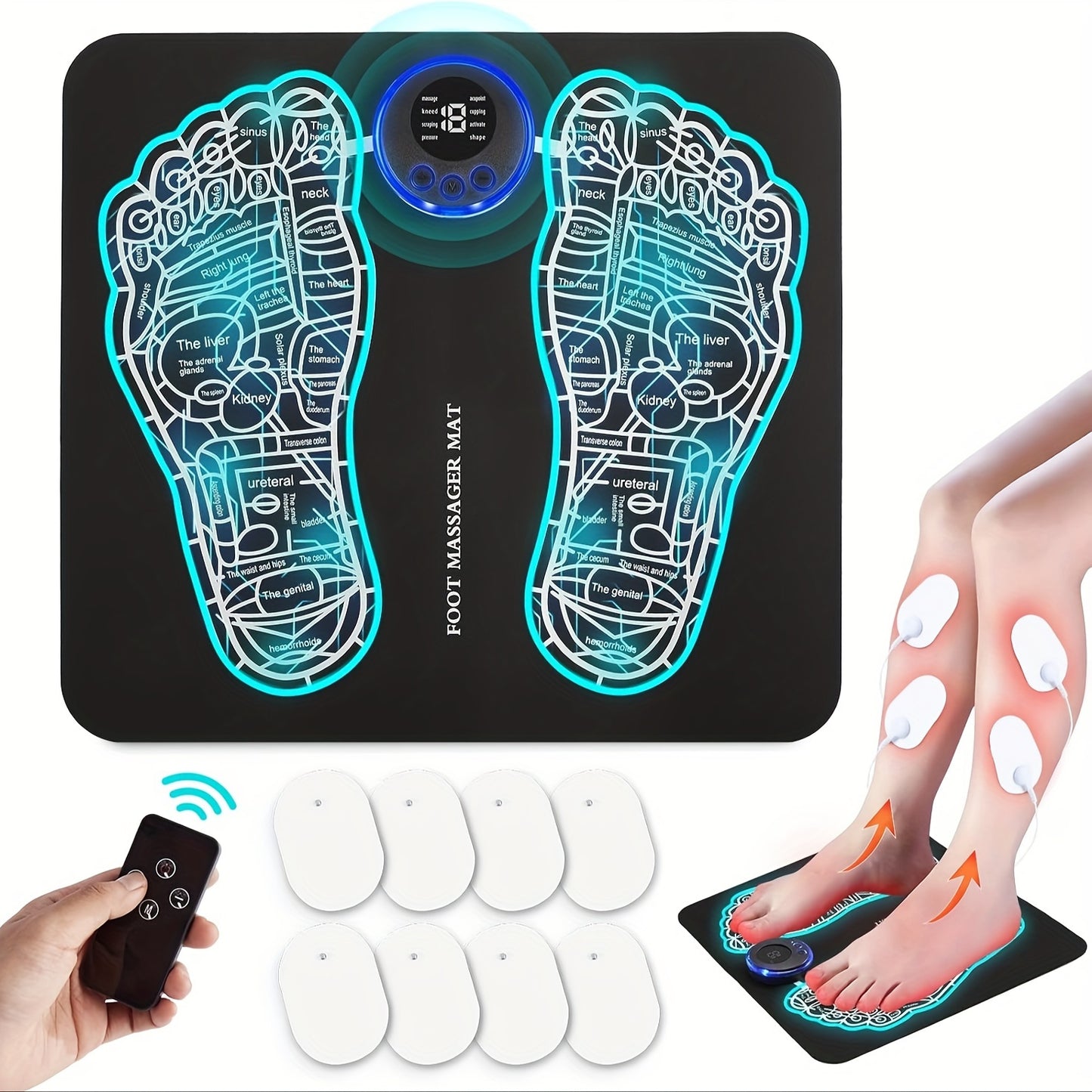 MS Pulse Foot Massage Mat, Foot Bioelectric Acupoint Massage Mat, USB Rechargeable Portable Durable Foot Massager for Cycle Office Home Use, Relax Muscles