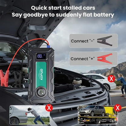 KOPUO Car Battery Charger, Ultra-Compact Car Jumper Starter Portable, Jump Box with Compass & LED Flashlight for 8.5L Gas/6.5L Diesel Engines