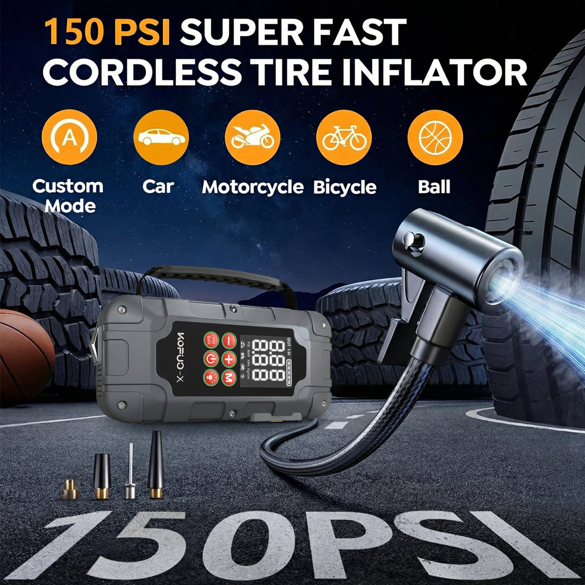 KOPUO-X Car Jump Starter, 9000A Jump Pack for All Gas & 12L Diesel, 150PS Jump Starter with Air Compressor, 500LM LED Flashlight, Portable Grey with Handle