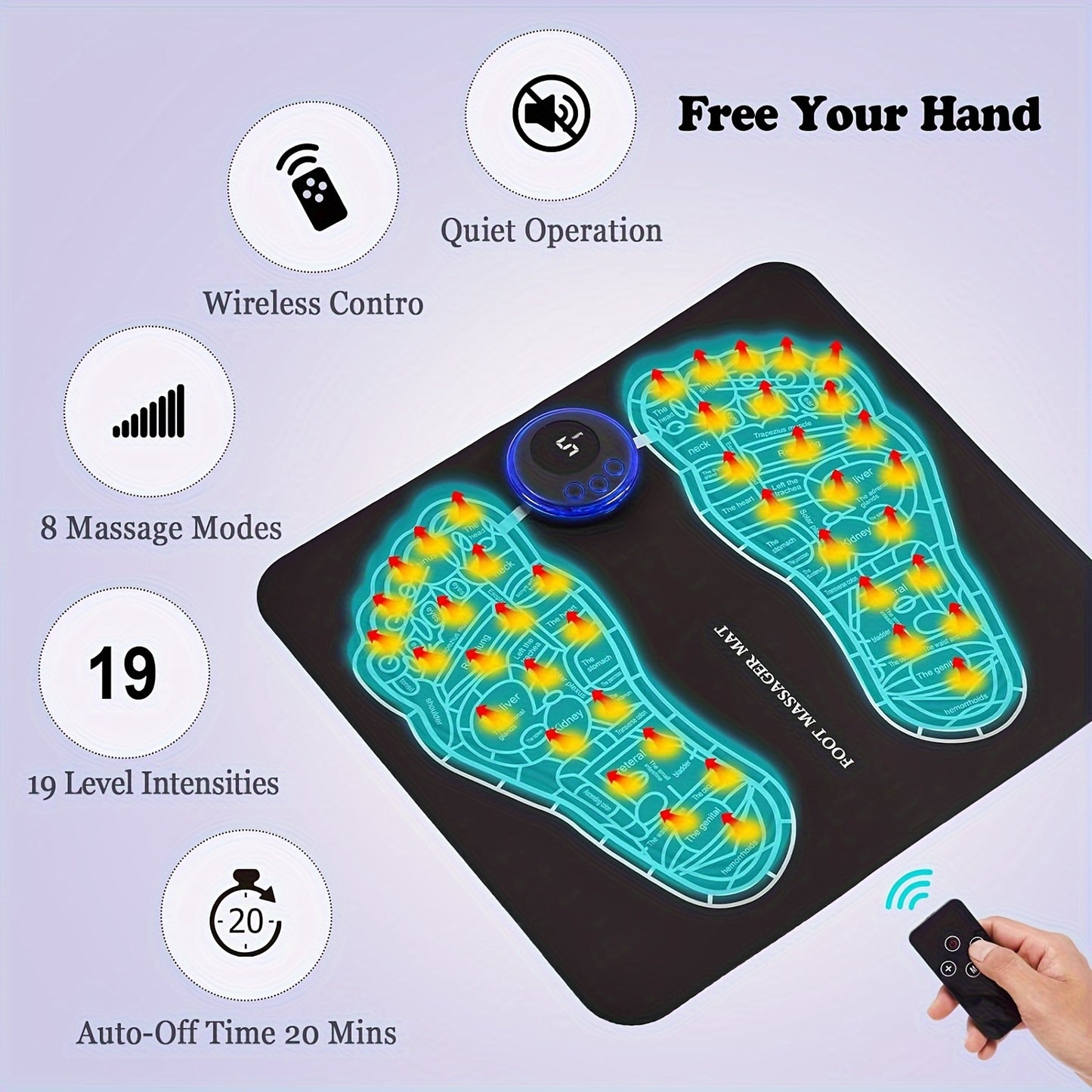 MS Pulse Foot Massage Mat, Foot Bioelectric Acupoint Massage Mat, USB Rechargeable Portable Durable Foot Massager for Cycle Office Home Use, Relax Muscles