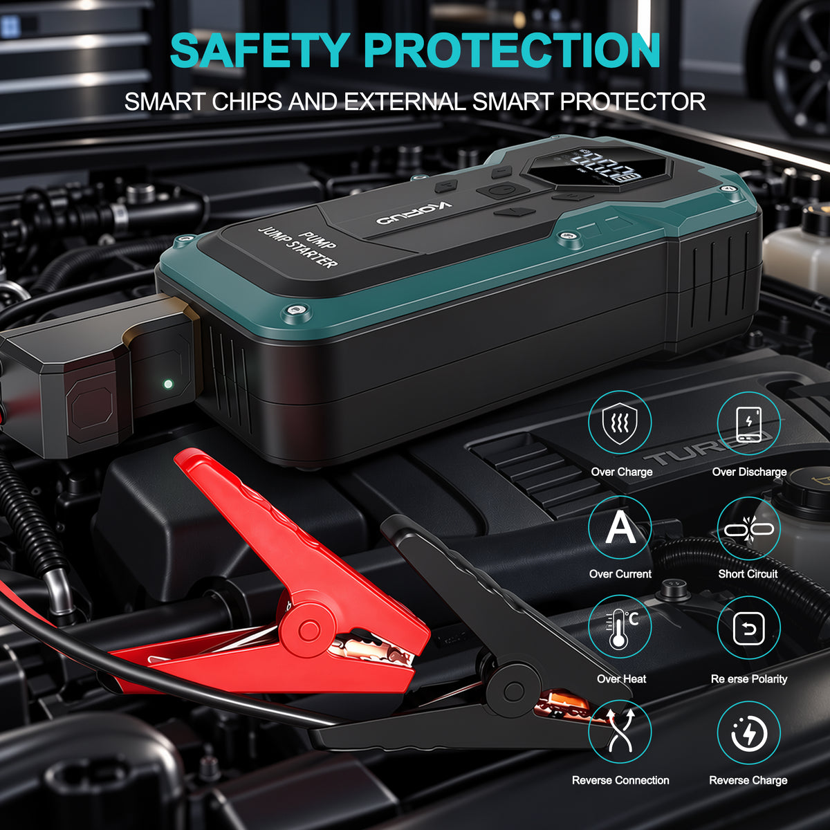 KOPUO Automotive Jump Starter with Air Compressor 6000A, 150PSI Tire Inflator, Battery Jump Starter Portable, 12V Vehicles (Up to 9.0L Gas/7.5L Diesel), USB-C Charging & LED Display
