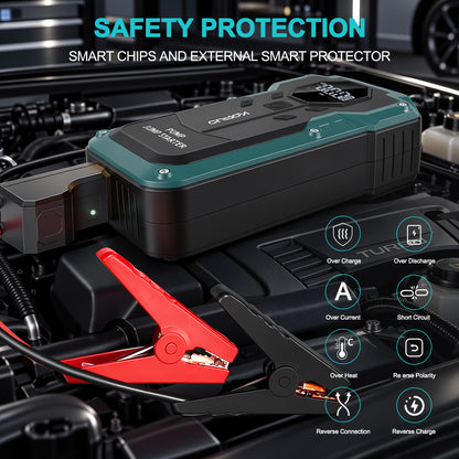 KOPUO Automotive Jump Starter with Air Compressor 6000A, 150PSI Tire Inflator, Battery Jump Starter Portable, 12V Vehicles (Up to 9.0L Gas/7.5L Diesel), USB-C Charging & LED Display