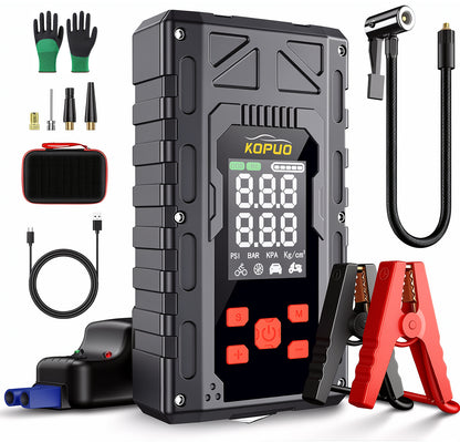 KOPUO Car Battery Jump Starter with Air Compressor,7000A Jumper Box for Car Battery Portable Booster Jump Pack,12V Jump starter 150PSI Car Tire Inflator Air Pump, for 8.0L Gas & 6.5L Diesel