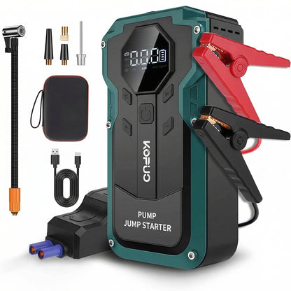 KOPUO Automotive Jump Starter with Air Compressor 6000A, 150PSI Tire Inflator, Battery Jump Starter Portable, 12V Vehicles (Up to 9.0L Gas/7.5L Diesel), USB-C Charging & LED Display