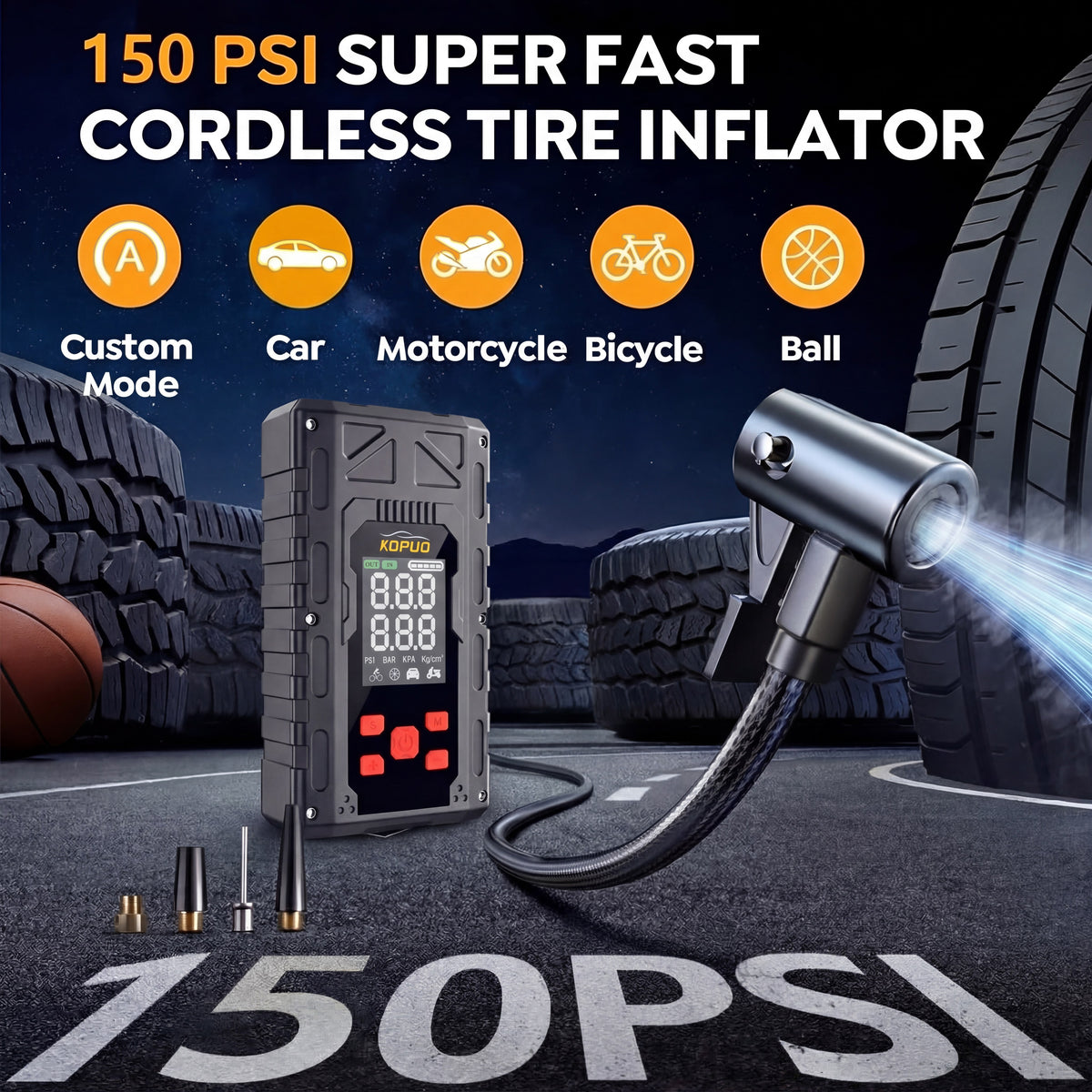 KOPUO Car Battery Jump Starter with Air Compressor,7000A Jumper Box for Car Battery Portable Booster Jump Pack,12V Jump starter 150PSI Car Tire Inflator Air Pump, for 8.0L Gas & 6.5L Diesel