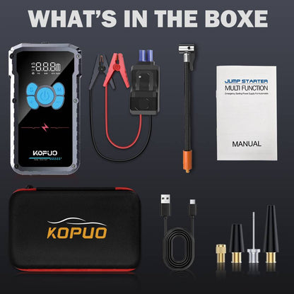 r67-pro 4000A 4-in-1 KOPUO Car Jump Starter - 150PSI Tire Inflator, LED Lighting, LCD Display, Anti-Reverse Smart Clip（副本）