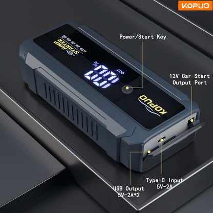 KOPUO 5000A Car Battery Jump Starter(9.0L Gas/8.0L Diesel)Portable Car Jump Starter Battery Pack/box,12V Car Battery Jumper Starter with Safety Jumper Cables, Fast Charge, Lights, Compact（副本）