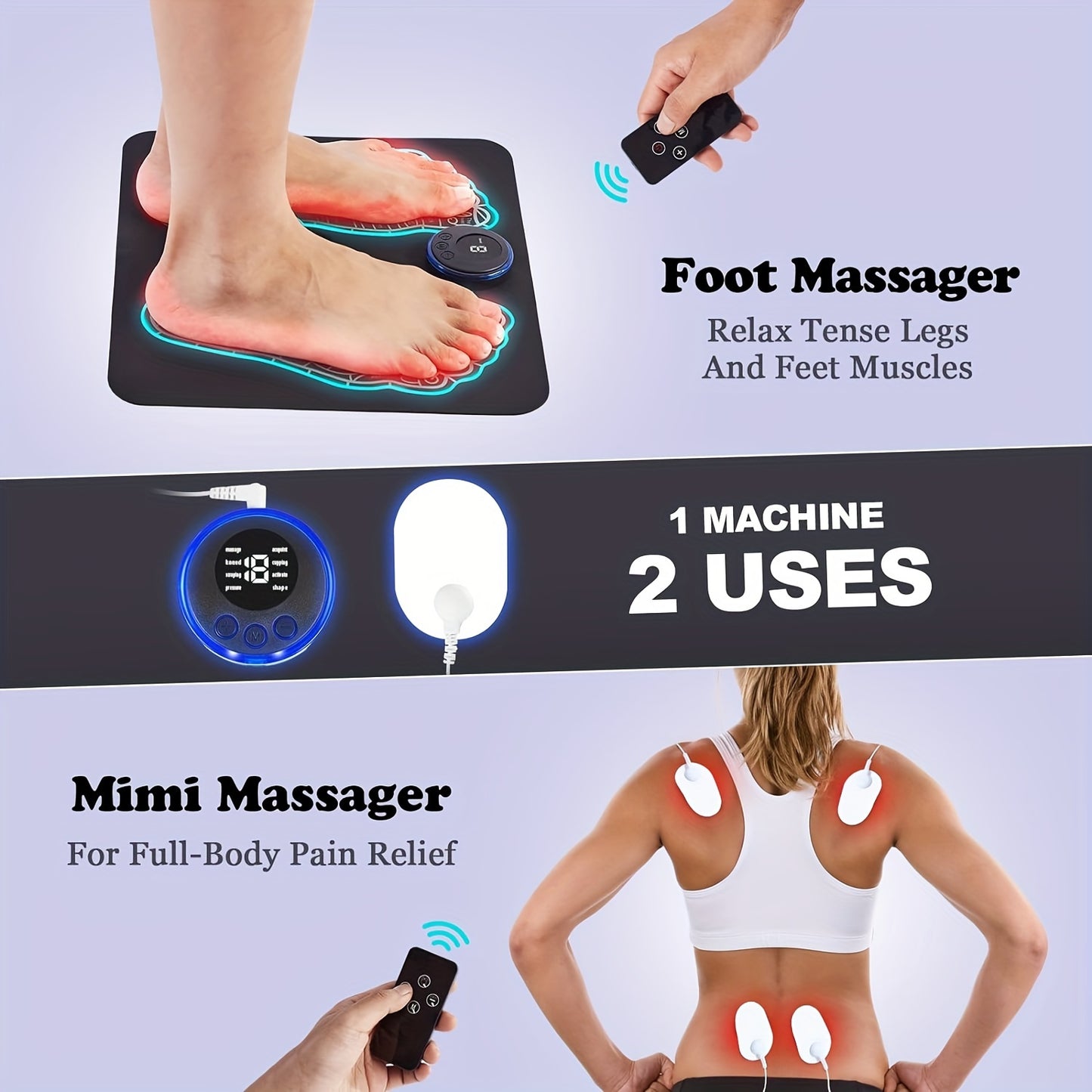 MS Pulse Foot Massage Mat, Foot Bioelectric Acupoint Massage Mat, USB Rechargeable Portable Durable Foot Massager for Cycle Office Home Use, Relax Muscles