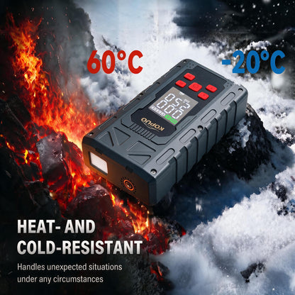 KOPUO 4 in 1 Auto Starthilfe, 150PSI Reifenfüller, LED Beleuchtung, LCD Display, Anti Reverse Smart Clip, geeignet für 2,64 Gallonen Benzin und 2,11 Gallonen Dieselmotoren, ideales Weihnachtsgeschenk R66